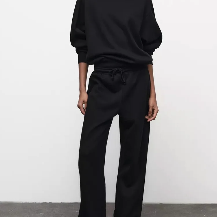 Dames fluwelen casual broek met wijde pijpen 3996334 Lange Sve-sweatshirt met capuchon 3996333 Comfortabele vrijetijdsoutfit met ritssluiting