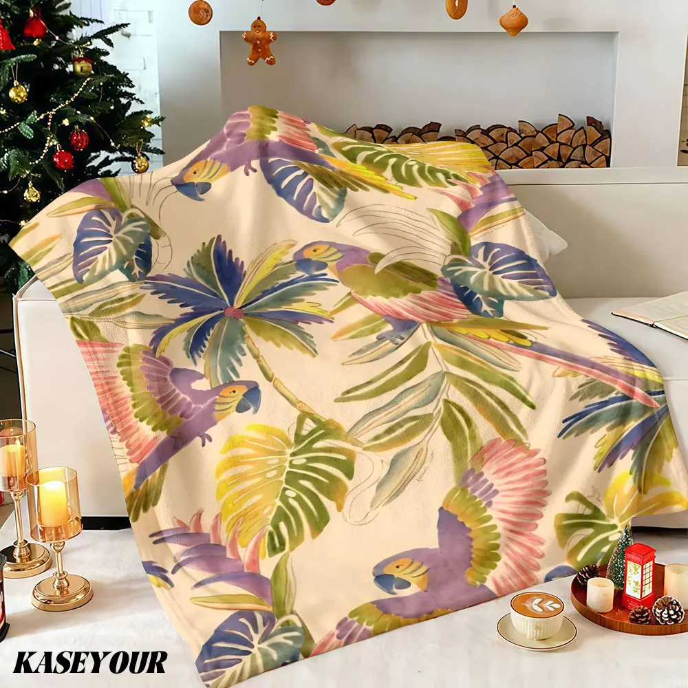Tropical Parrots Winter Summer Flannel Blanket Throw Fleece Soft Fuzzy Plush Cozy Fleece Blankets for Sofa Ideal Gifts