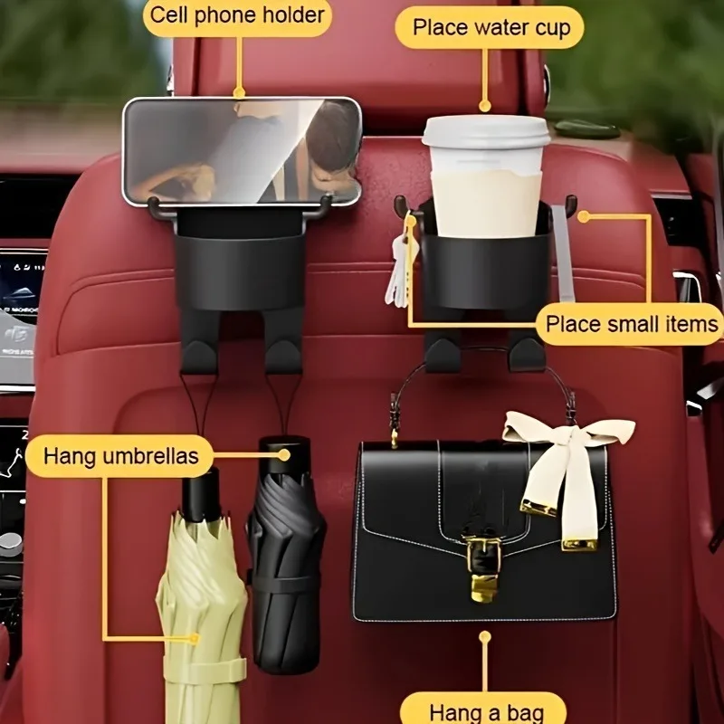 1/2/3PCS Multifunctional car seat rear hook 2-in-1 car hook with cup holder car mobile phone stand umbrella stand seat back hook