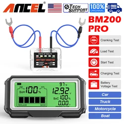 ANCEL-probador de batería de coche BM200 PRO, Monitor LED de 12V, pantalla frontal, resistente al agua, SOH SOC, herramientas de Analizador de capacidad de carga de batería