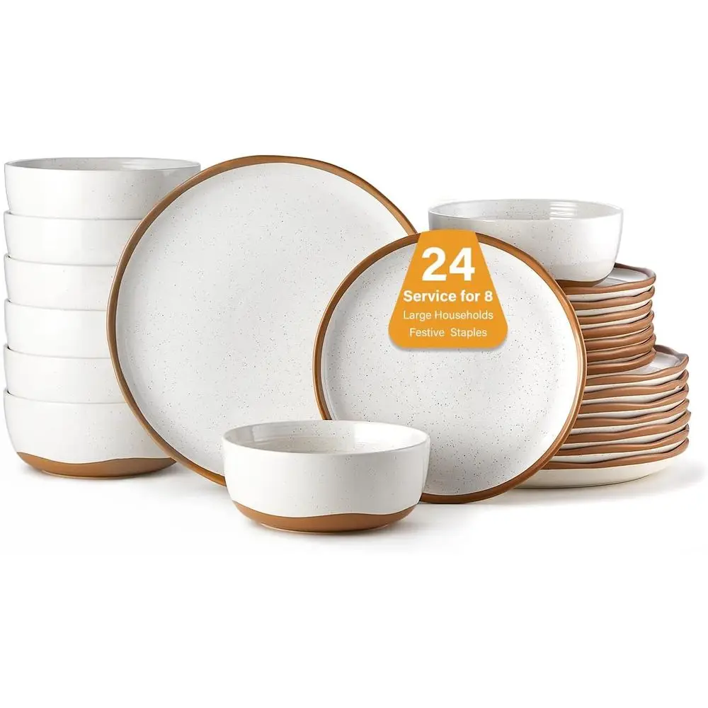 

Dinnerware Sets, 8-Piece Stoneware Plates and Bowls, Scratch-Resistant, Dishwasher & Microwave Safe, Compact Stacking, Vintage W