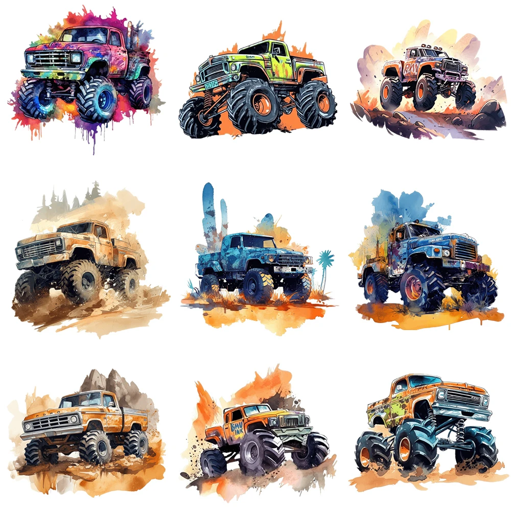 Fashion Car Race Car Off-Road Vehicle Dtf Thermo Sticker Decals Heat Transfer O…
