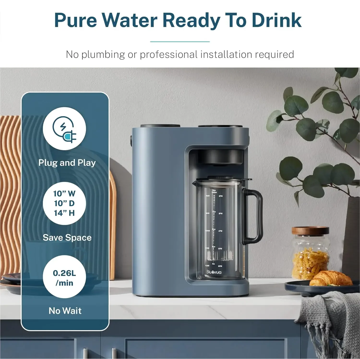 Countertop Reverse Osmosis Water Filter System 5 Stage Purification 3:1 Pure to Drain Water Purifier No Installation Required