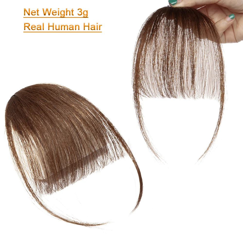 Mini Thin Air Blunt Light Bangs Human Hair Bangs with Temples Headband Hand-made Natural Clip on Bangs Hairpiece