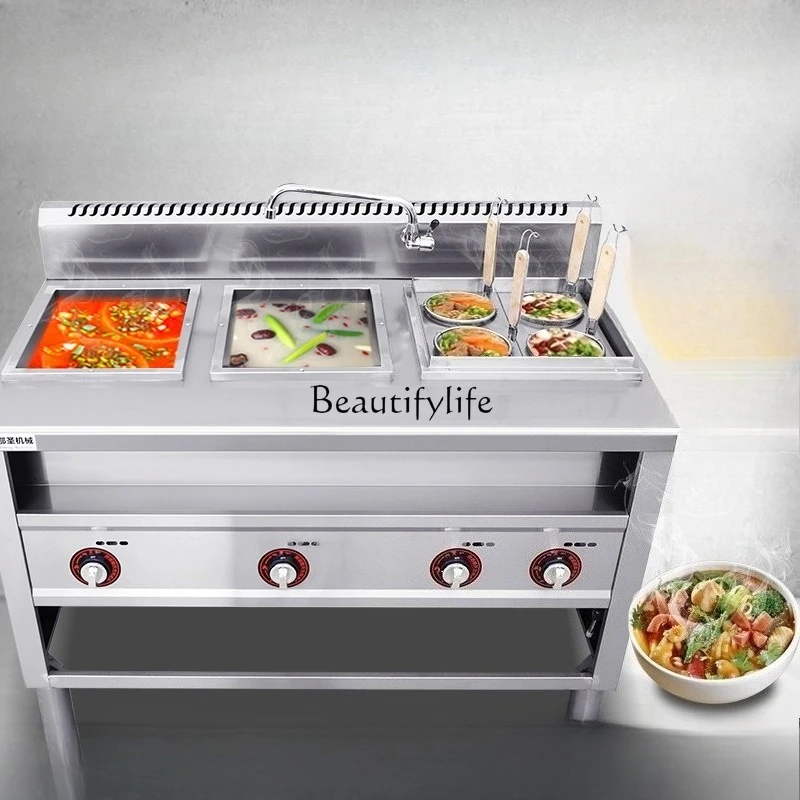 05-Cooking integrated gas 4 + 2 cooking noodle stove Commercial 304 wonton rice noodle stove Electric heating vegetable pot