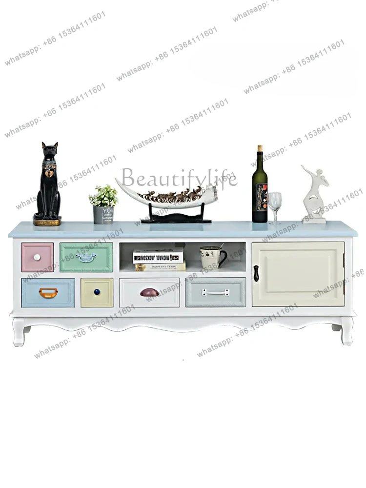 

American medieval solid wood TV cabinet small apartment living room audio-visual cabinet