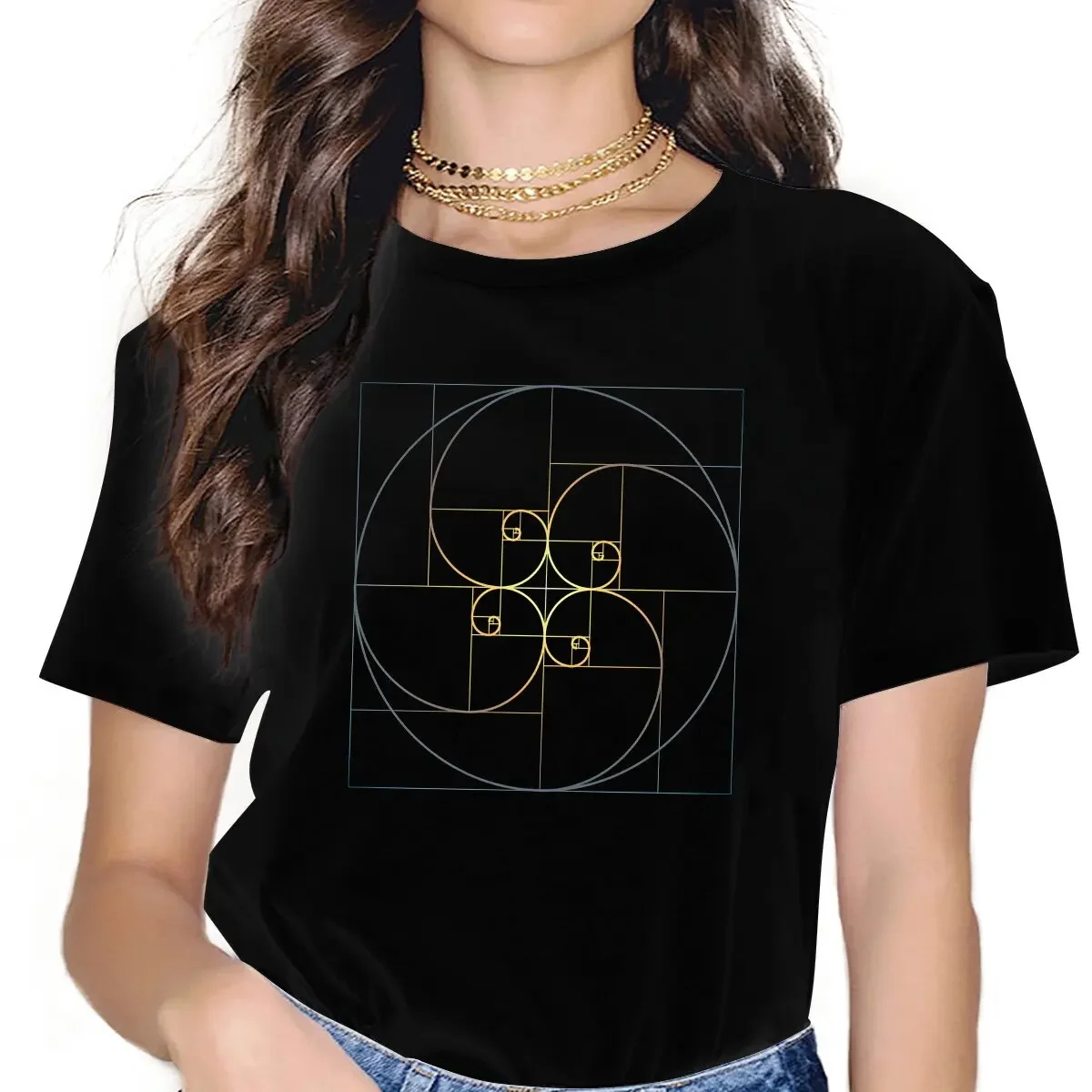 Circle Classic Fibonacci Sequence Golden Ratio Women T Shirt Fibre Gothic Crewneck Polyester TShirt