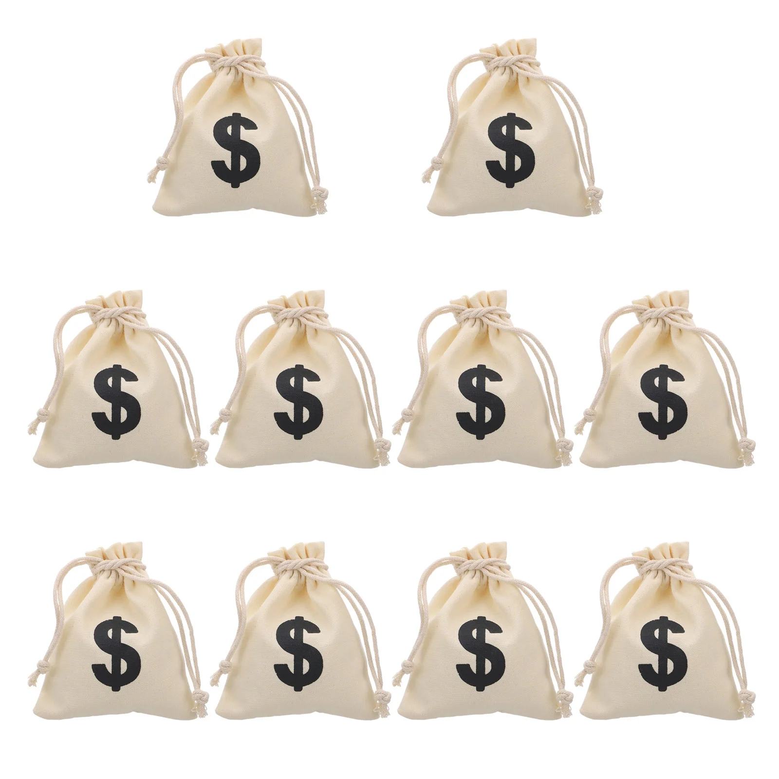 

12 Pcs Gift Bags Dollar Sign Cloth Game Coin Party Favors Pouch Money Drawstring Beige Festival Storage