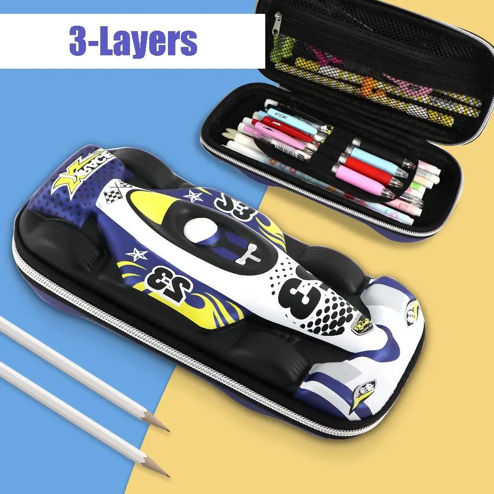 3D Stereo Racing Car Stationery Box, Pencil Case, Multi-Function Storage Organizer, Boy Gift, 3 Camadas