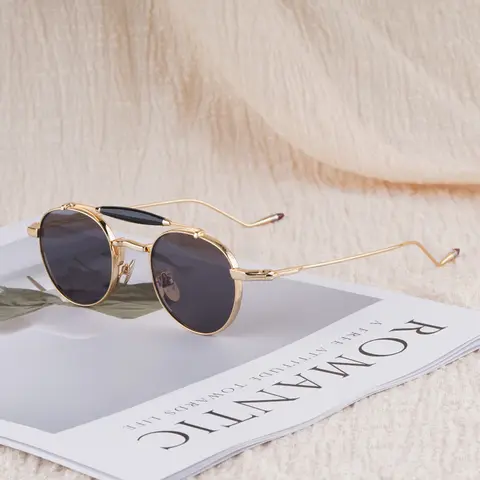 JMM DASAN Alloy Designer Round Sunglasses Double Bridge High Quality Gold Uv400 Handmade Designer Brand Eyeglasses with Case