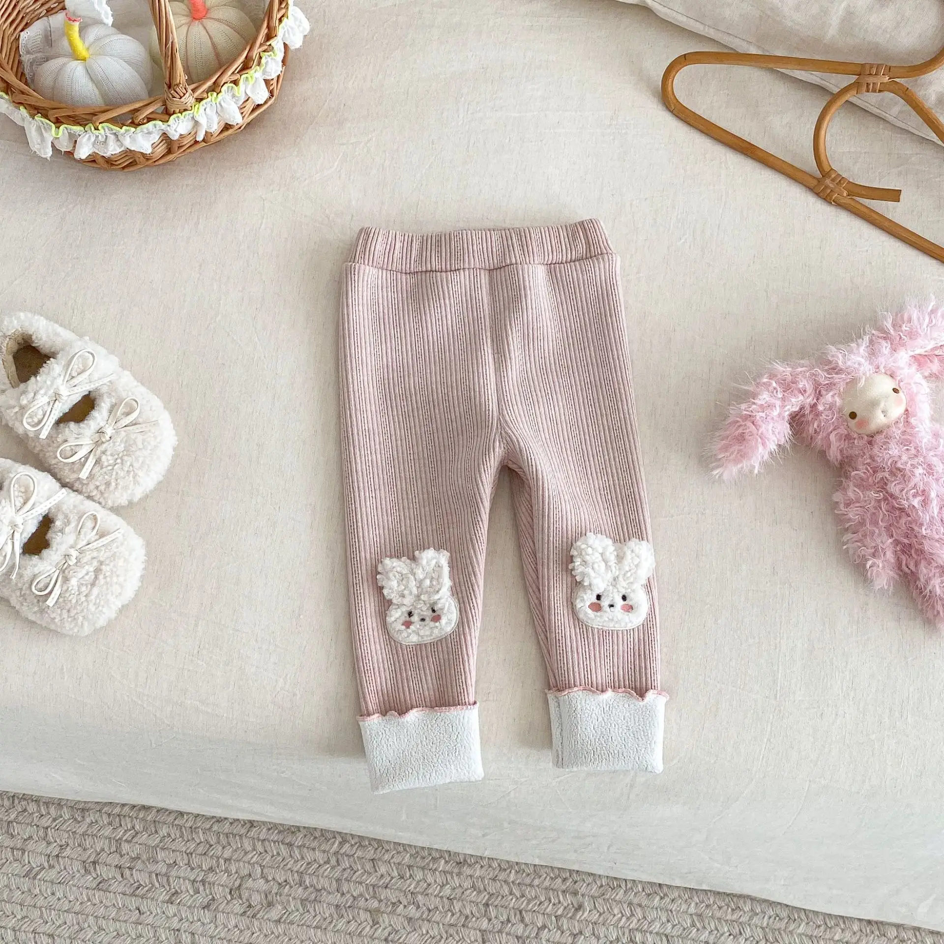 0–5 Jahre Kinder-Mädchen-Leggings, Kleidung, 2026, Frühling, mit Fleece gefüttert, niedliches Kaninchen, bestickt, warme lange Hose, weiche, dehnbare Hose – Detail 22