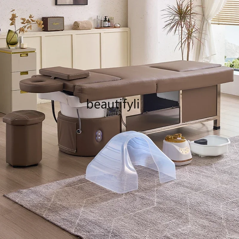 Yyヘッドセラピー一体型マッサージシャンプーベッド、水循環、燻製、電動リフト、フットバス、ペディキュア