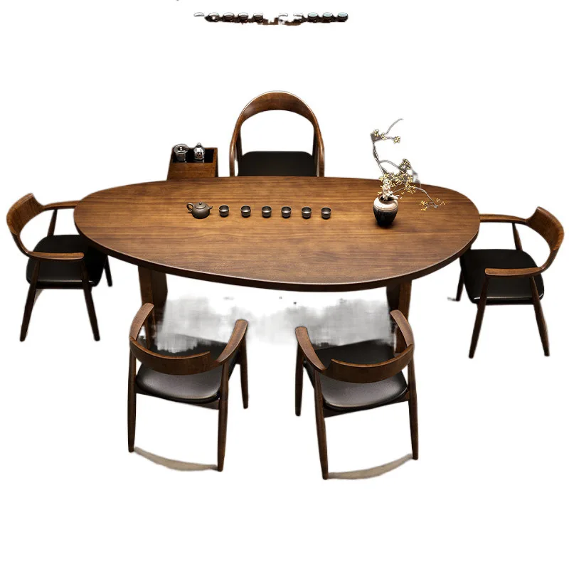 

Solid wood tea table, log balcony tea table and chair combination set, curved home modern simple Chinese living room