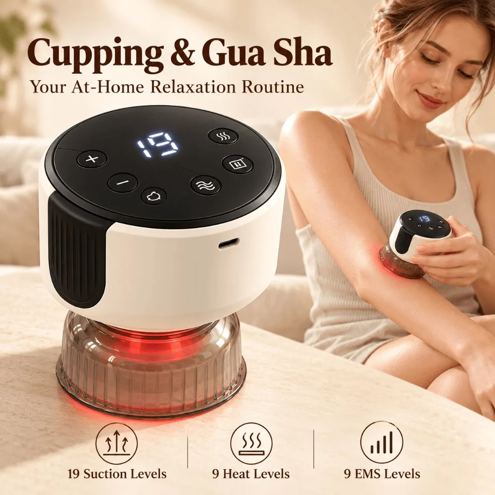Electric Cupping Massager, Vacuum Suction with Heat, Red Light, 10 Cups Gua Sha Set for Back Shoulder Muscle Relaxation at Home