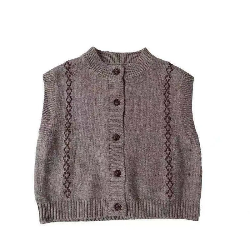 Children's Girls Woolen Vest 2023 Spring and Autumn New Boys Korean Retro Knitted Vest Baby Fashionable Cardigan Fashion Clothes image 5