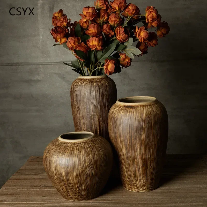 

Retro Threaded Wabi-Sabi Ceramic Vase - Tabletop Dried Flower Decor for Guesthouse & Home, Room Styling