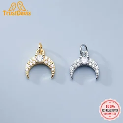 TrustDavis New Fashion Real 925 Sterling Silver Sweet Mini Moon CZ Cute Charm Pendant Handmade DIY Accessories Wholesale DZ44