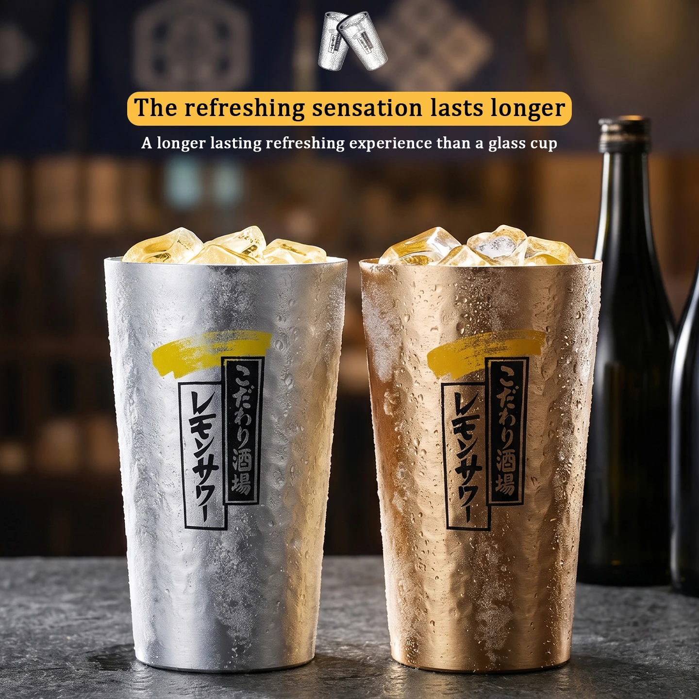 Japanese Style Pub Ultra Light Beer Glass Aluminum Cup For Beer Cooling 15oz-Mug Anti-fall Durable Outdoor Cold Drink Cups