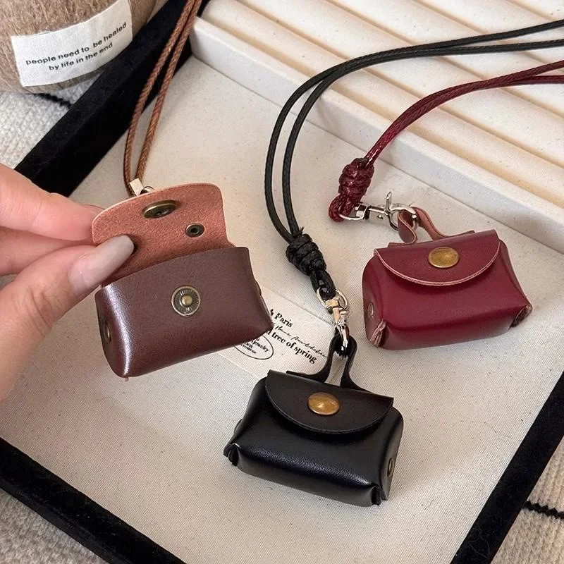 Fashion Mini Leather Coin Purse Pendant Women's Vintage Adjustable Leather Rope Headphone Bag Small Purse