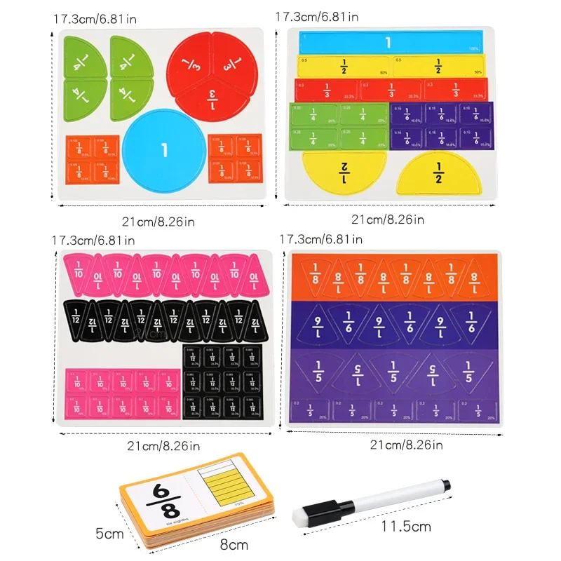 モンテッソーリ分数学習数学おもちゃ算数教材紙カード早期教育玩具子供のためのクリスマスギフト