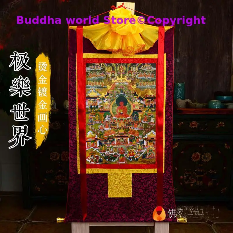 2025 Buddhist supplie HOME temple Efficacious protective talisman Amitabha, Paradise buddha Altar Thang-ga Thangka painting