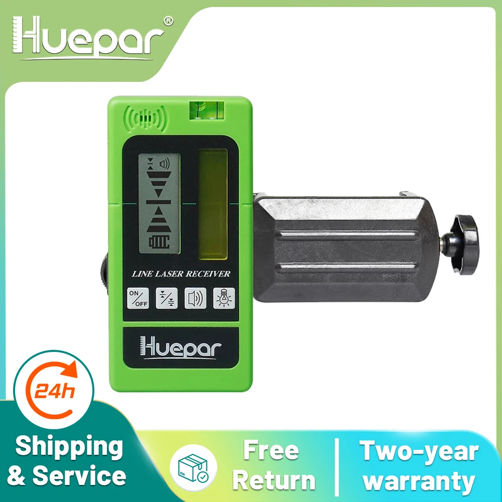 Huepar LR-5RG Laser Level Receiver Detector With Pulsing Line Two-Sided Back-lit LCD Display Receive Green Red Beam For Outdoor