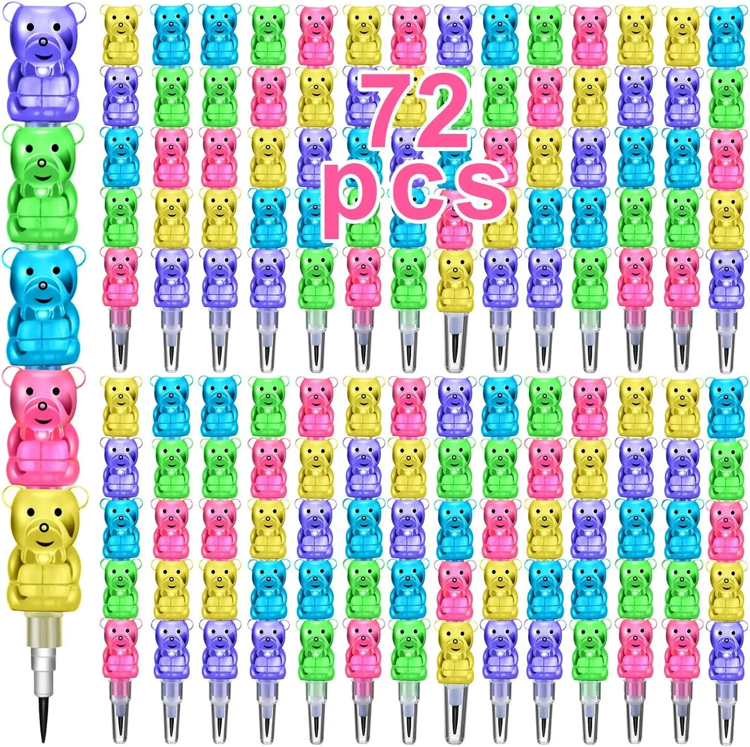 

Набор из 72 штук: Штабелируемые карандаши-медвежата, 5-в-1, разноцветный дизайн для детских праздников и веселья