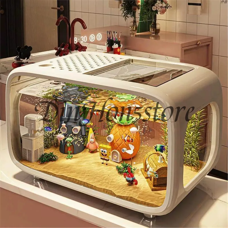 Creative Transparent Ecological Fish Tank with Lid Living Room Decorative Landscape Aquarium