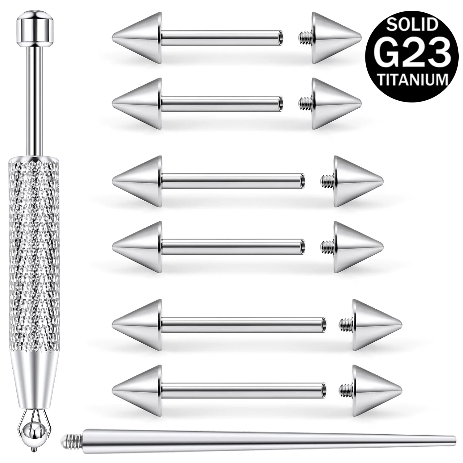 14G Astm F136 Titanium Internally Threaded Spike Nipple Rings Bridge Straight Bar Tongue Ring Piercing Jewelry Set For Women Men