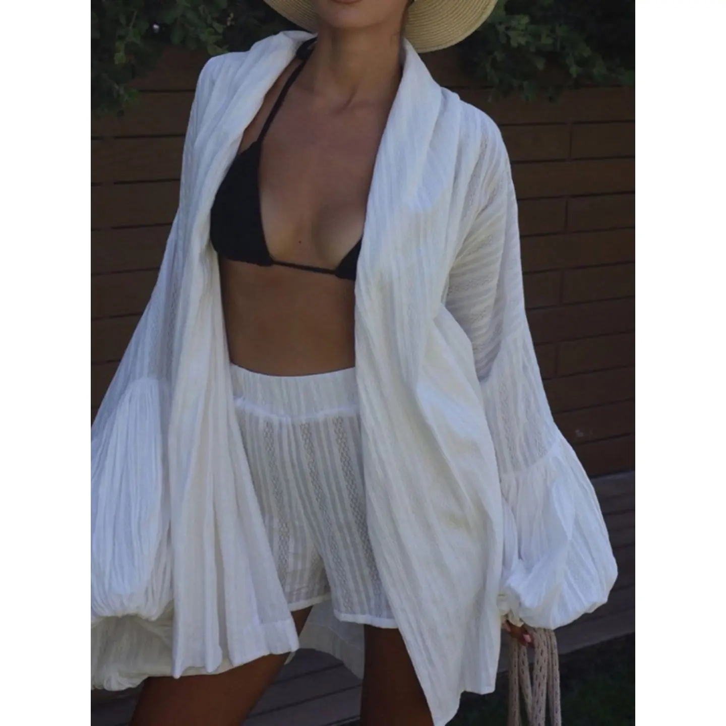 

Women's Cotton Long Sleeve Open Cardigan Shirt Set with Belt Loose Fit Top And Shorts Two Piece Set Winter Fashion Outfit