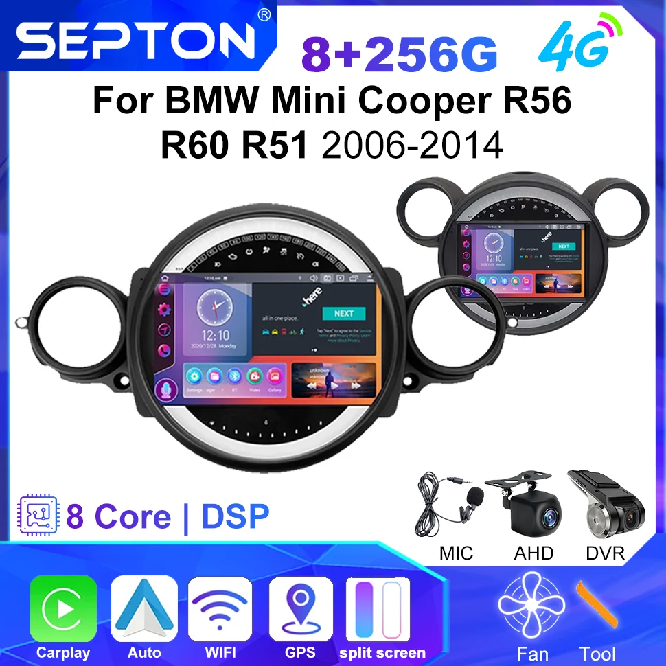 

SEPTON Carplay Android Auto 2 Din Car Radio for BMW Mini Cooper R56 R60 R51 2006-2014 Android Multimedia Player Navigation GPS