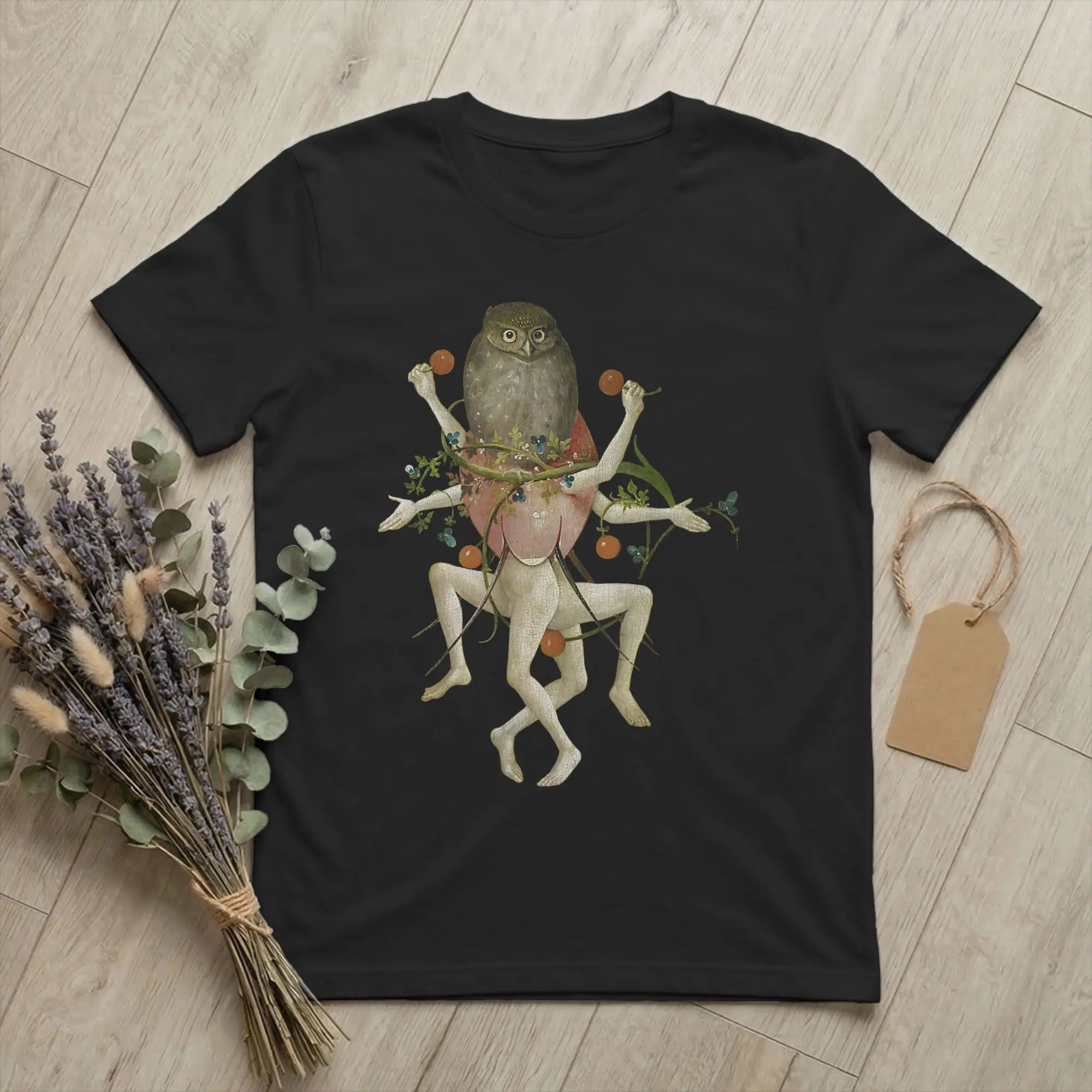 Hieronymus-Bosch The Garden of Earthly Delights Owl Men's T Shirt  Awesome Tees Short Sleeve Round Neck T-Shirts Cotton Clothes