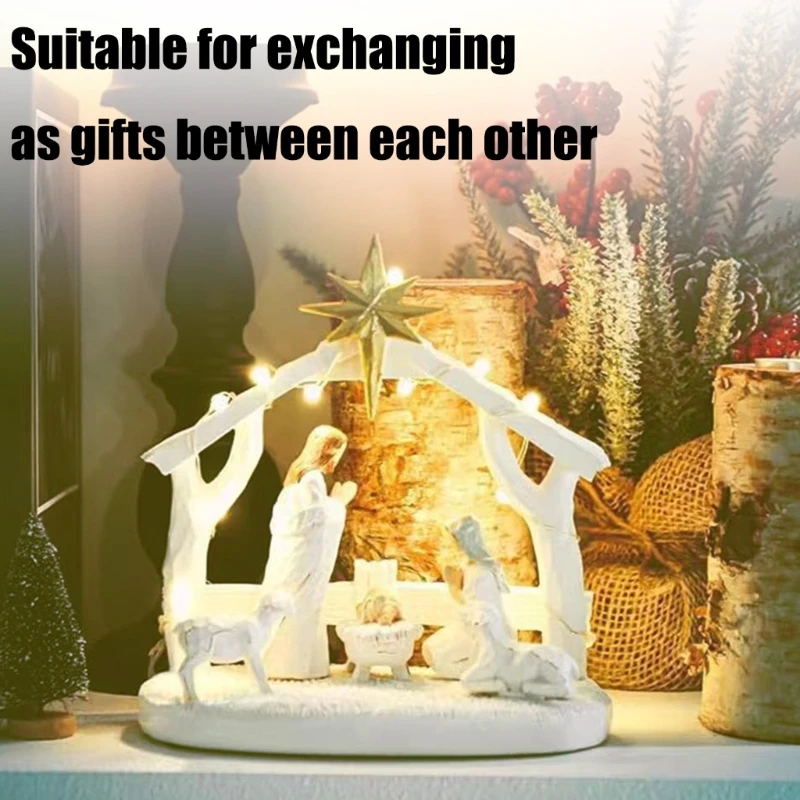 Mini Christmas Nativity Set Holy Family Resin Figurine Statue with Stable Miniature Christmas Nativity Scene Sculptures C7AC