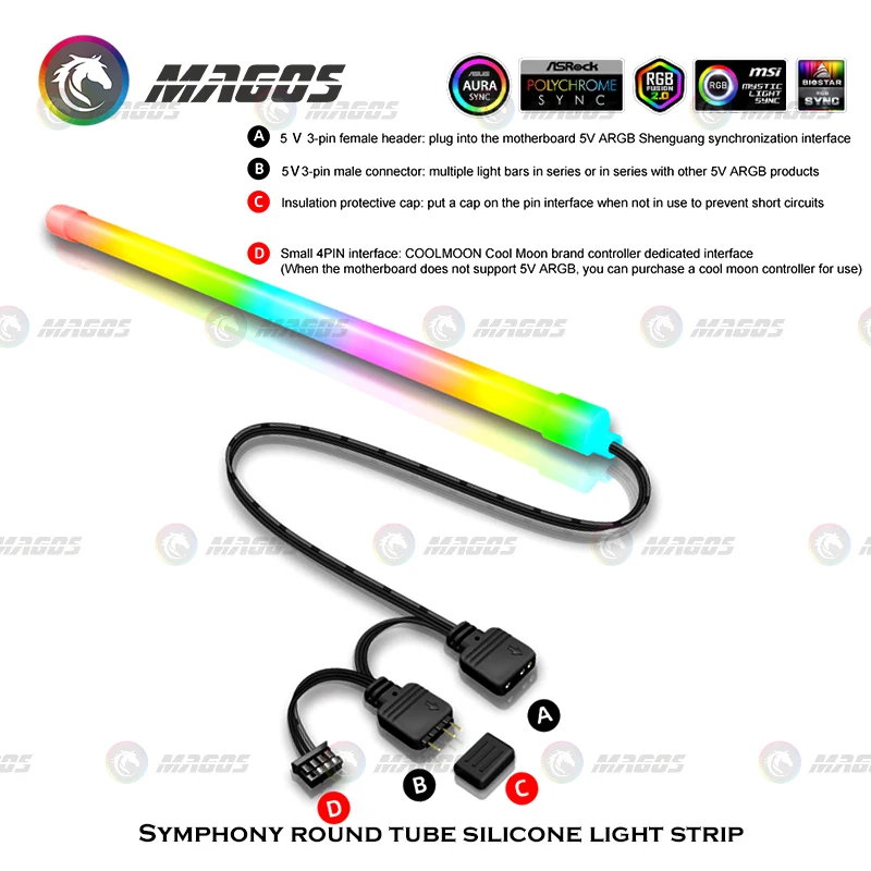 Computer Case RGB Lamp 30cm LED Strip Light Bar Decorative Silicone Light Magnetic 5V 3PIN ARGB SYNC PC DIY Cabinet