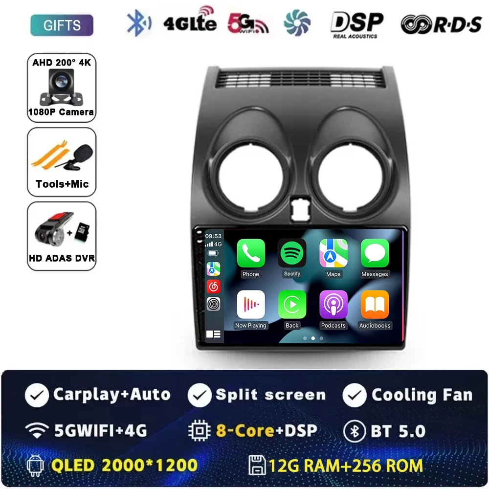 Android 16 autoradio GPS navigatie QLED Carplay Auto multimediasysteem speler BT voor Nissan Qashqai 1 J10 2006 - 2013