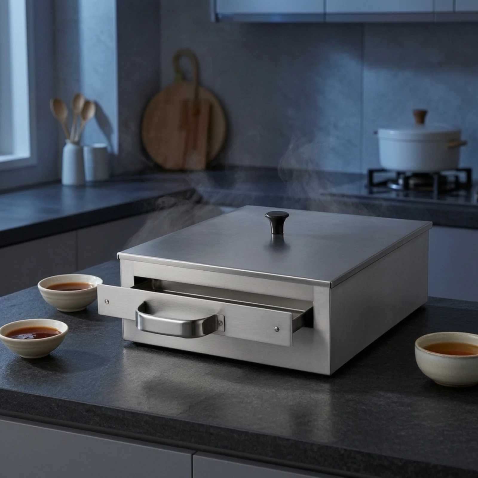 Countertop Rice Noodle Steamer with Pull-out Drawer Compact Kitchen Appliance