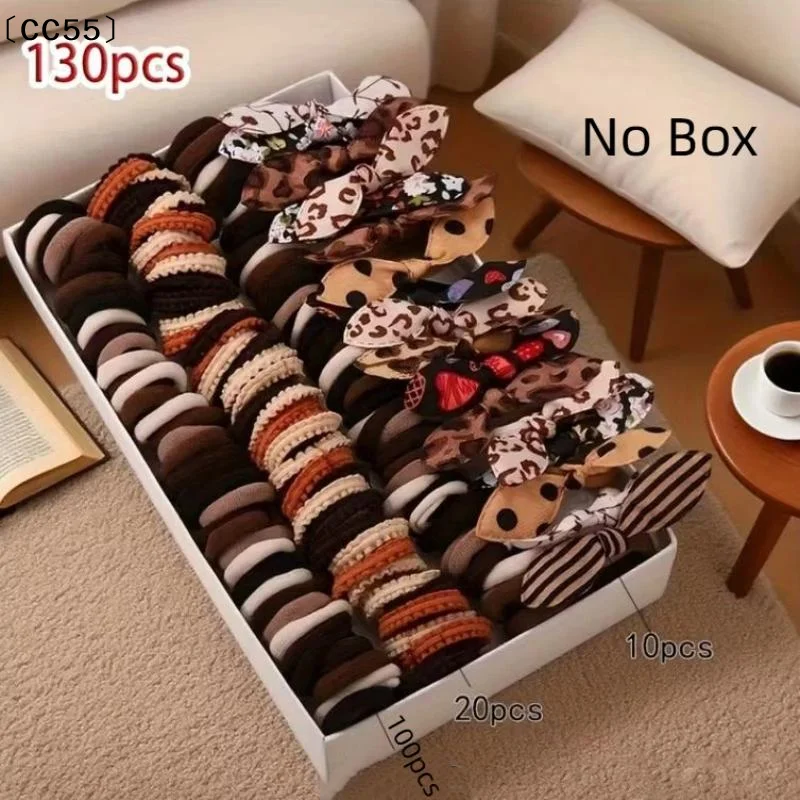 130Pcs Mixed Kids Hair Ties Set Sweet Leopard Print Bowknot Rubber Band Cute Hair Rope For Girls Hair Accessories〔CC55〕
