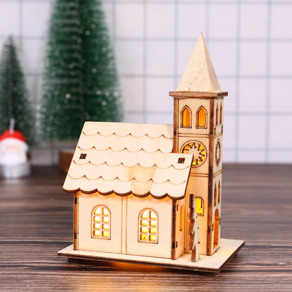 Wooden Illuminated Cabin Creative Desktop Ornament Luminous House Xmas Mini Decorations Adornment