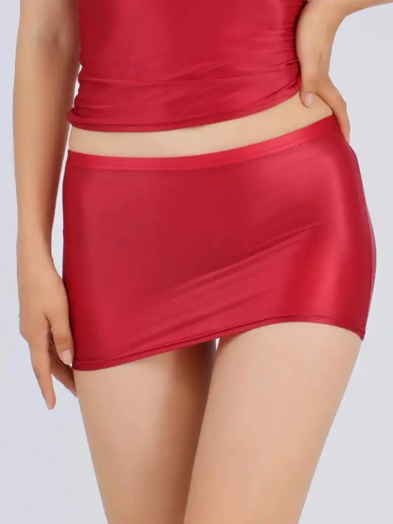 

Сексуальное женское нижнее белье для взрослых, масляная глянцевая эластичная мини-юбка с низкой посадкой, однотонная короткая юбка-труба, костюм для вечеринки в ночном клубе, рейв, XSS