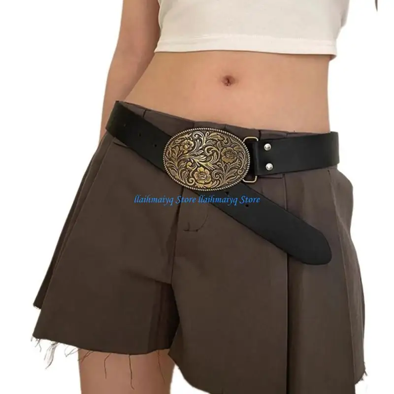 573B Flower Waist Chain Cowgirl Engraved Belt for Women Proms Club Party Daily