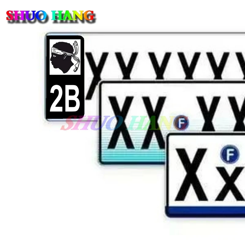 Lot 4 Autocollants Plaque Immatriculation Auto 2A Corse-du-sud 2B Haute-Corse Noir & F Europe License Plate Vinyl Car Stickers