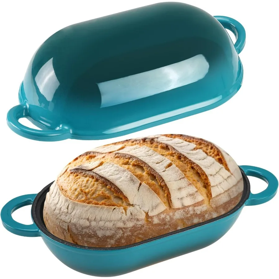 

Enameled Cast Iron Sourdough Bread Oven 5QT Loaf Cast Iron Bread Pan with Lid Oval Dutch Oven for Homemade Bread Baking Gradien