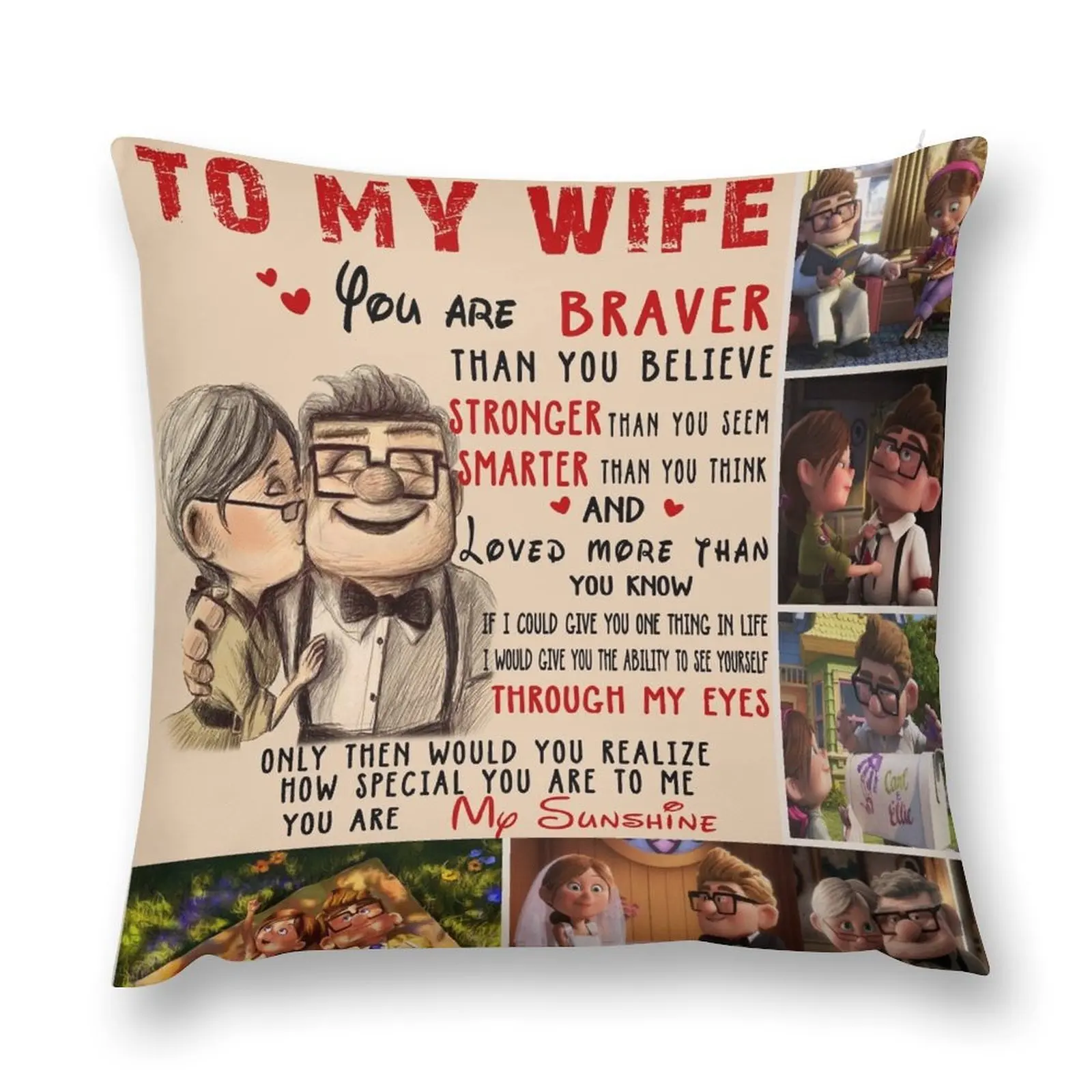 

Carl & Ellie To My Wife You're Braver Than You Believe Quilt Blanket Fleece Blanket To My Wife Blanket Warmer Gift Throw Pillow