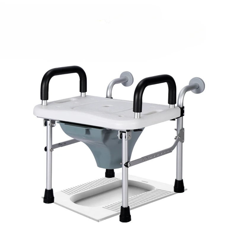 #New old people squatting dual-purpose toilet wall-mounted squatting changed to toilet folding toilet chair armrest shelf.