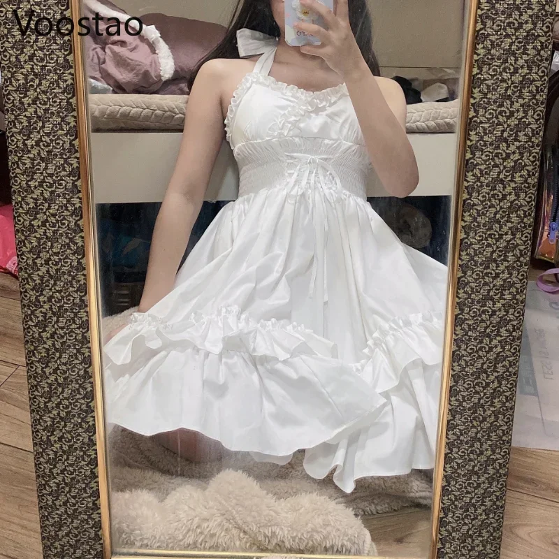 Vintage elegant Lolita JSK dress women sweet princess dancing party slim dresses feminine cute ruffles halter collar wedding dre