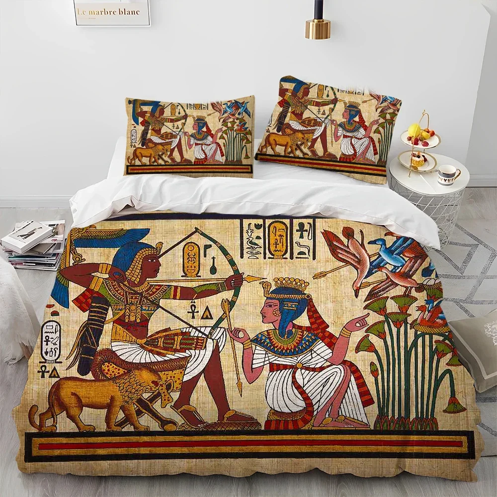 

Egyptian Mythology Pharaoh Hieroglyphics Comforter Bedding Set,Duvet Cover Bed Set Quilt Cover Pillowcase,Queen Size Bedding Set