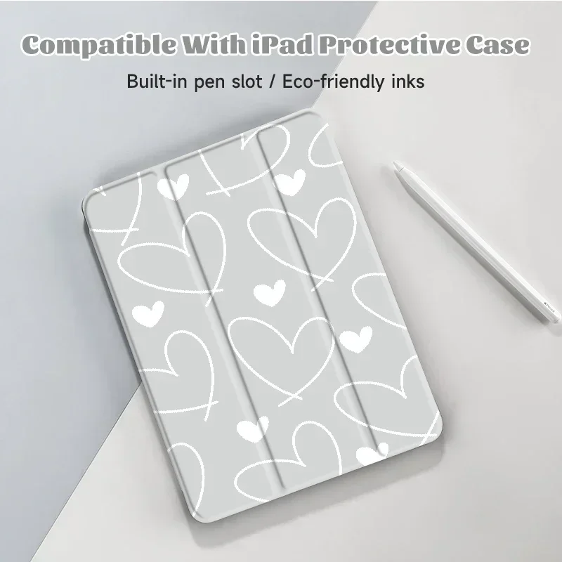 Simple Love Case Compatible With iPad iPad 9.7-Inch (6th/5th Generation, 2018/2017)Mini4/5 ,Air4/5 10.9in,With Pen Holder