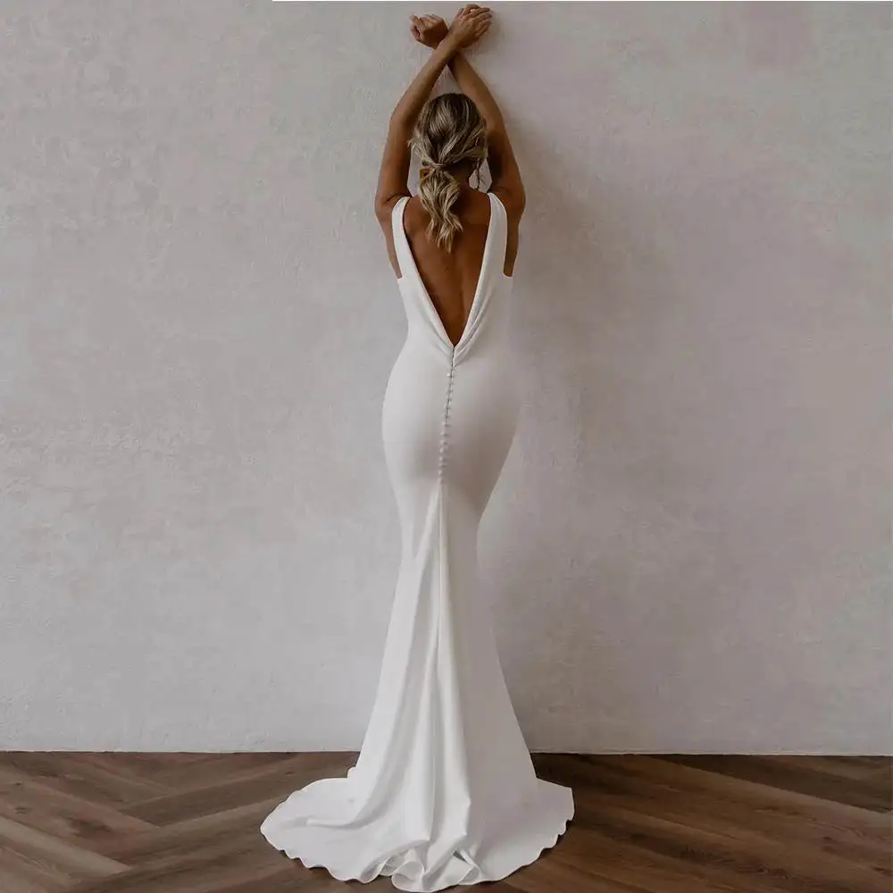 Simple Wedding Dress Spaghetti Strap Sleeveless Slim Trailing Gown for Bridal Party Cocktail Evening Gowns