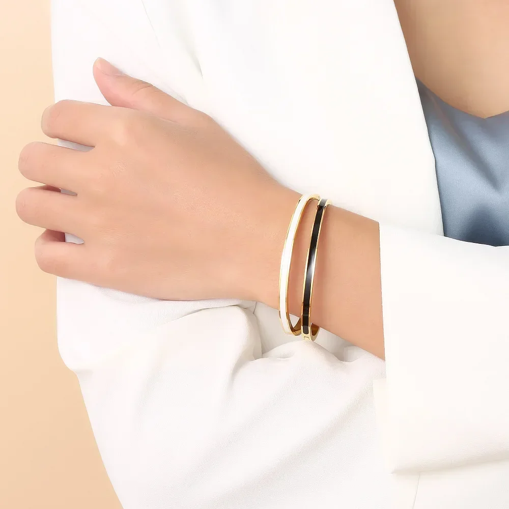 6 مللي متر الفاخرة الملونة البرتقال المينا أساور أساور للنساء هدية حفلة موضة أساور الأصلي 316L تيتانيوم مجوهرات هدايا