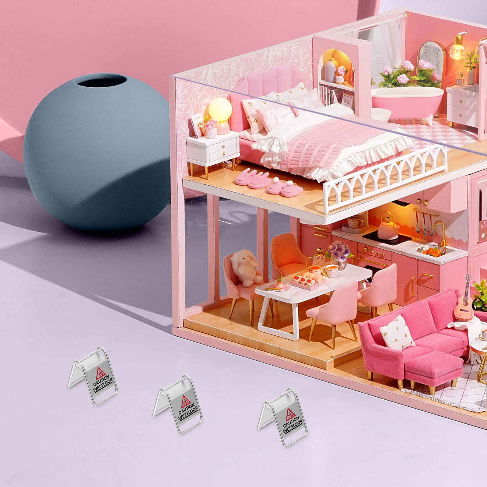 

10Pcs Miniature Wet Floor Sign - Realistic Plastic Caution Signs for Dollhouse Diorama Fairy Garden - Mini Floor Warning Decor